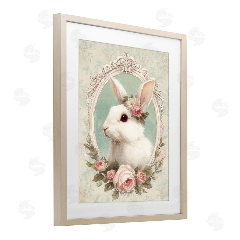 Ink Drop Loft Flower Fringed Bunny Portrait Brown Framed Print Under Glass Wall Art