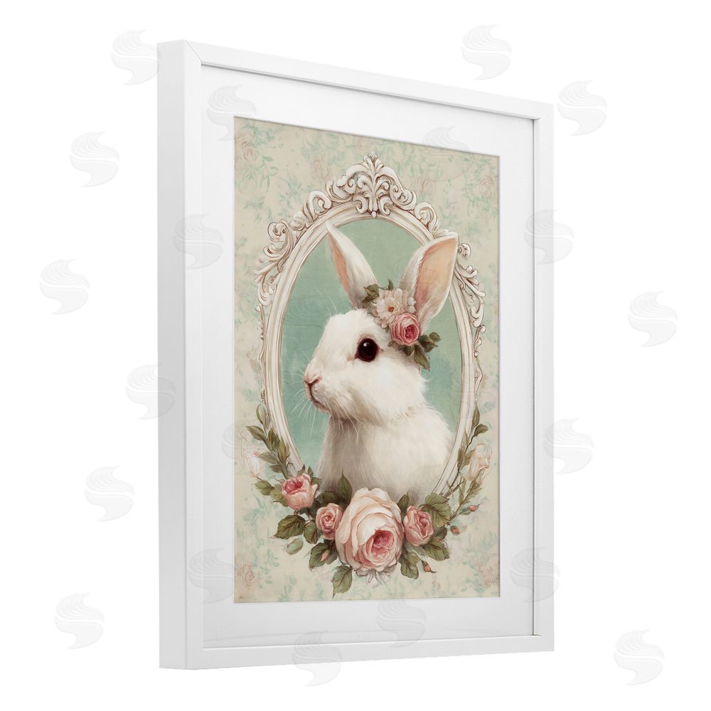 Ink Drop Loft Flower Fringed Bunny Portrait White Framed Print Under Glass Wall Art