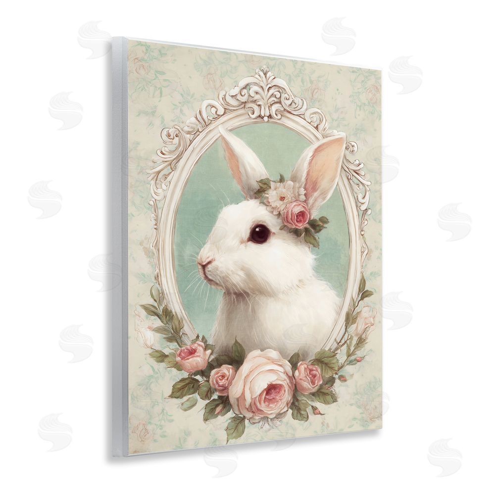 Ink Drop Loft Flower Fringed Bunny Portrait Wall Plaque Home Decor Art Print