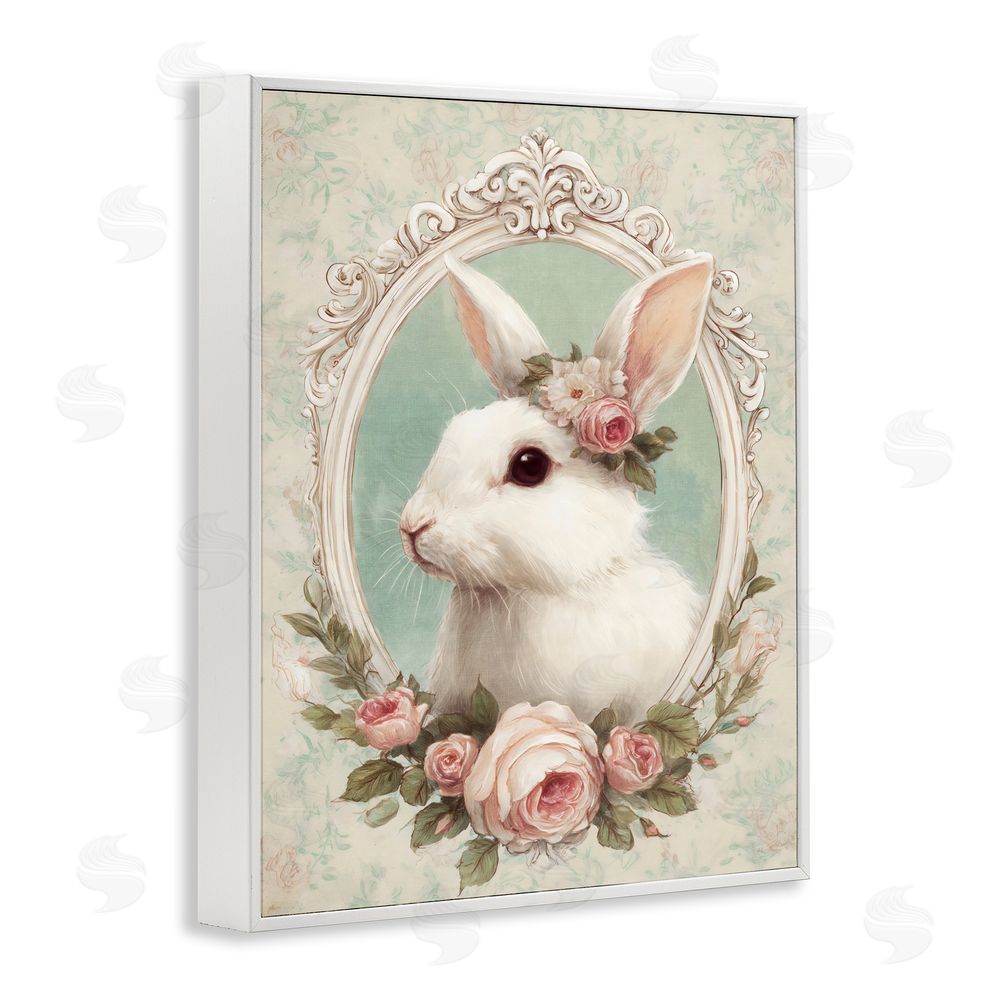 Ink Drop Loft Flower Fringed Bunny Portrait White Framed Giclee Wall Art