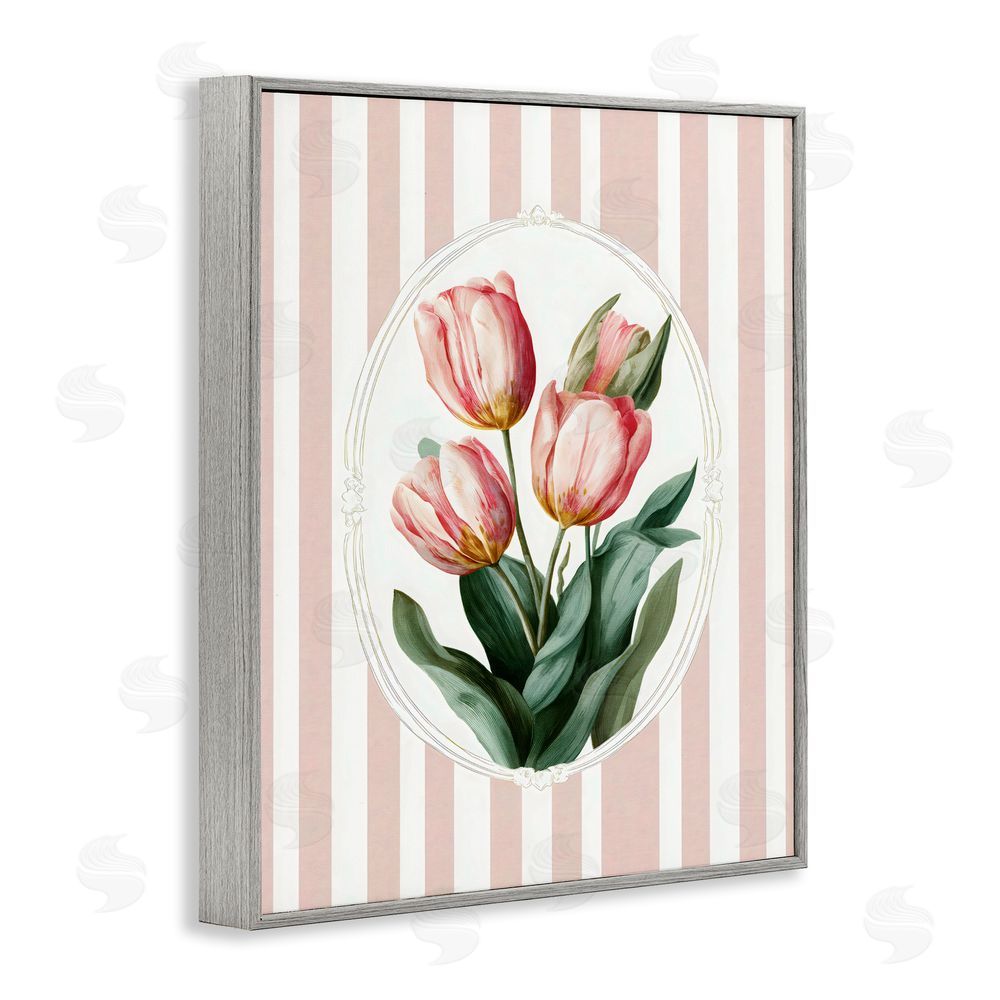 Ink Drop Loft Vintage Tulips on Stripes Gray Framed Giclee Wall Art Print