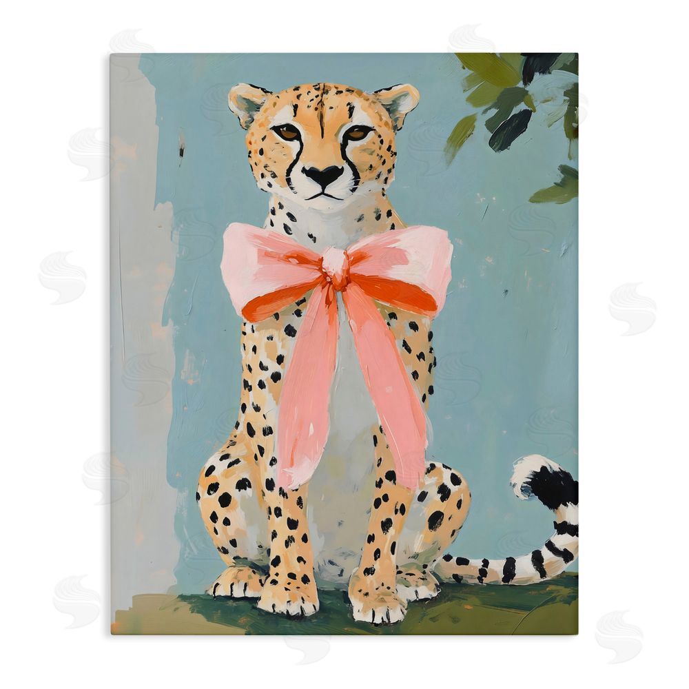 The Prints Vibe Cheetah with Big Pink Bow Stretched Canvas Wall Art