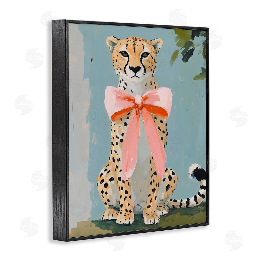 The Prints Vibe Cheetah with Big Pink Bow Black Framed Giclee Wall Art Print