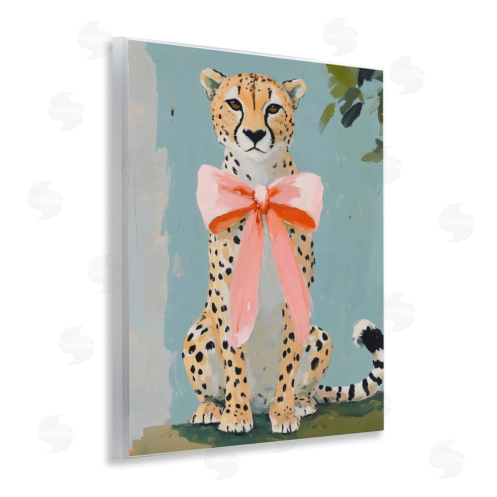The Prints Vibe Cheetah with Big Pink Bow Wall Plaque with Fixed Lithograph Print