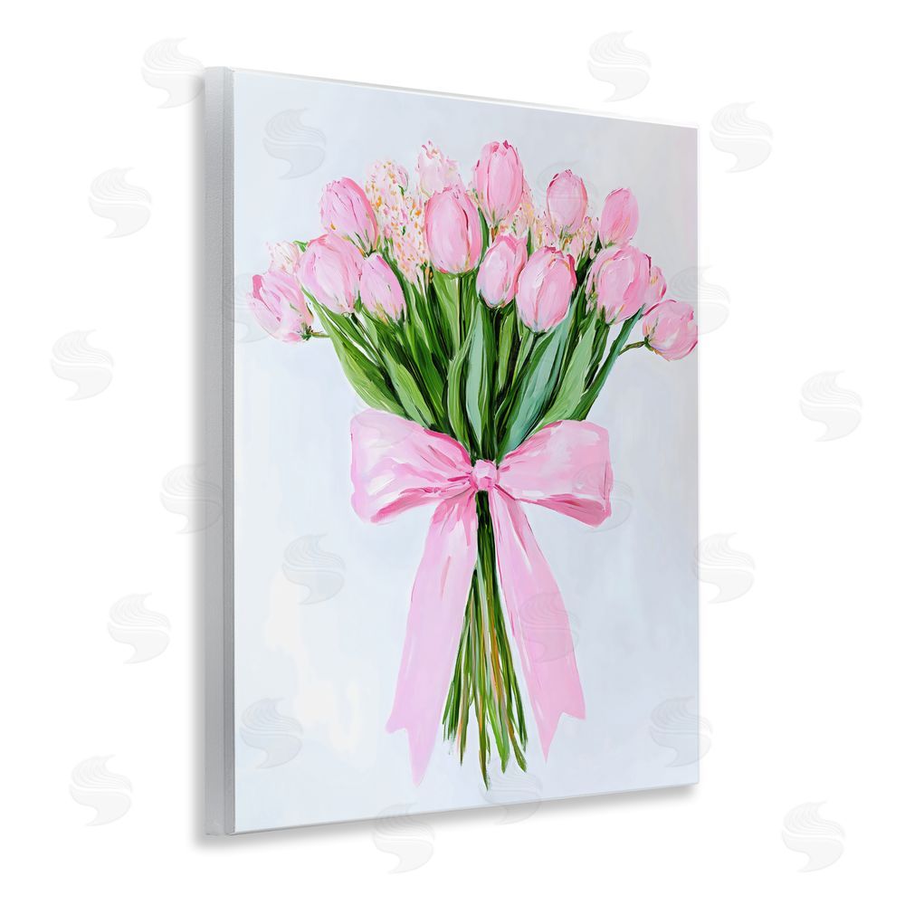 The Prints Vibe Soft Pink Tulips with Ribbon Wall Plaque Printed Art