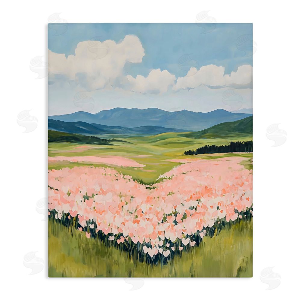 The Prints Vibe Heart Shaped Flower Field Stretched Canvas Wall Art