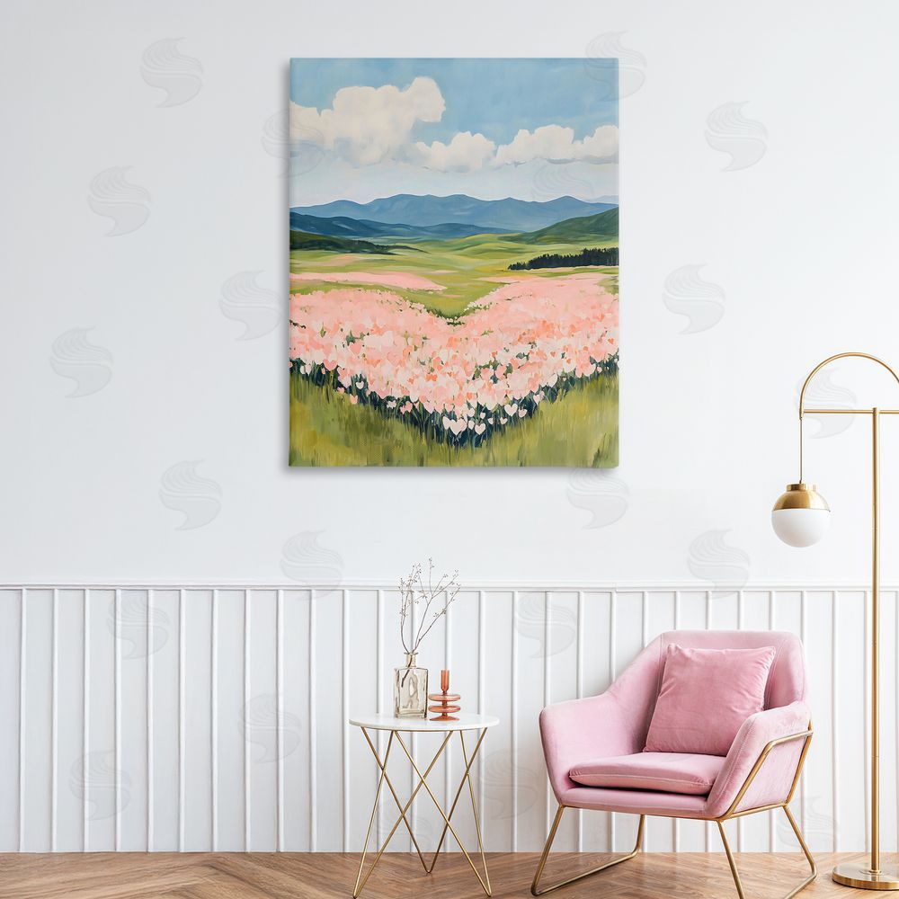 The Prints Vibe Heart Shaped Flower Field Stretched Canvas Wall Art in Room