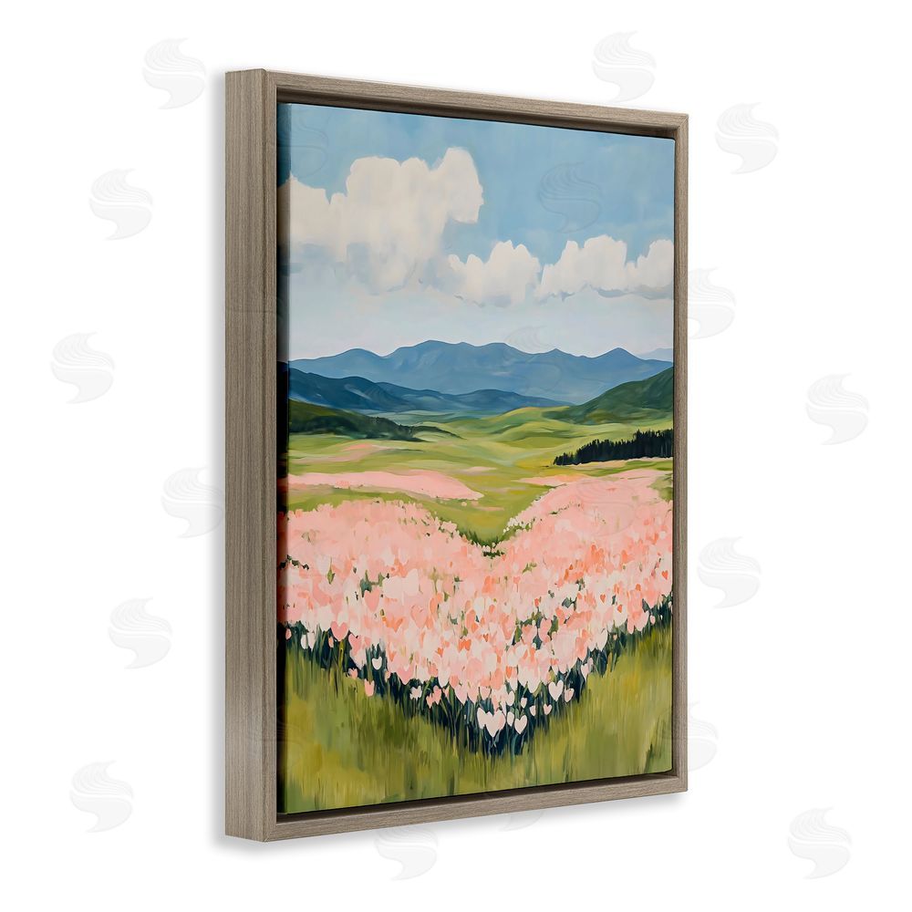 The Prints Vibe Heart Shaped Flower Field Brown Floating Framed Canvas Wall Art