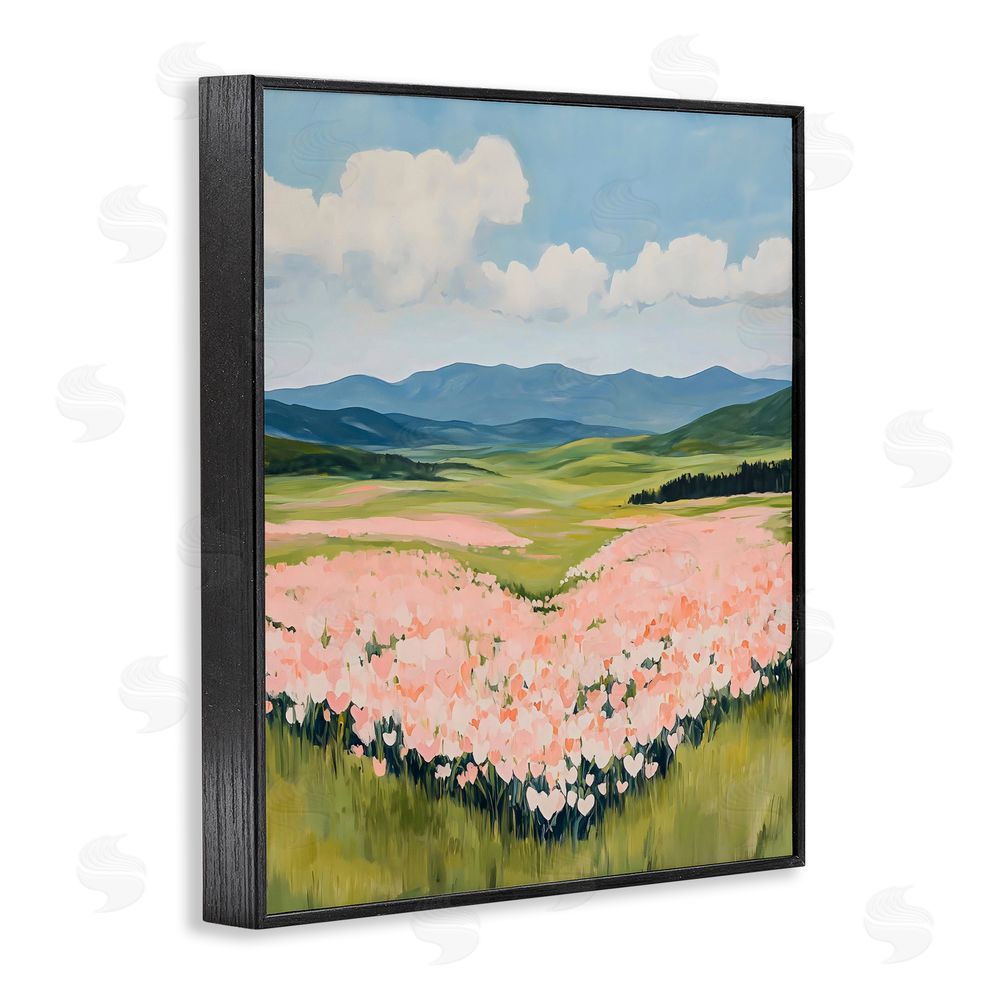 The Prints Vibe Heart Shaped Flower Field Black Framed Giclee Wall Art