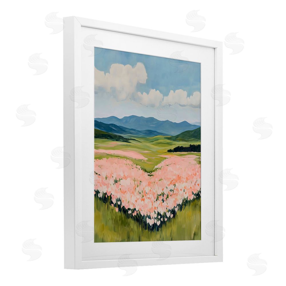 The Prints Vibe Heart Shaped Flower Field White Framed Print Under Glass Wall Art