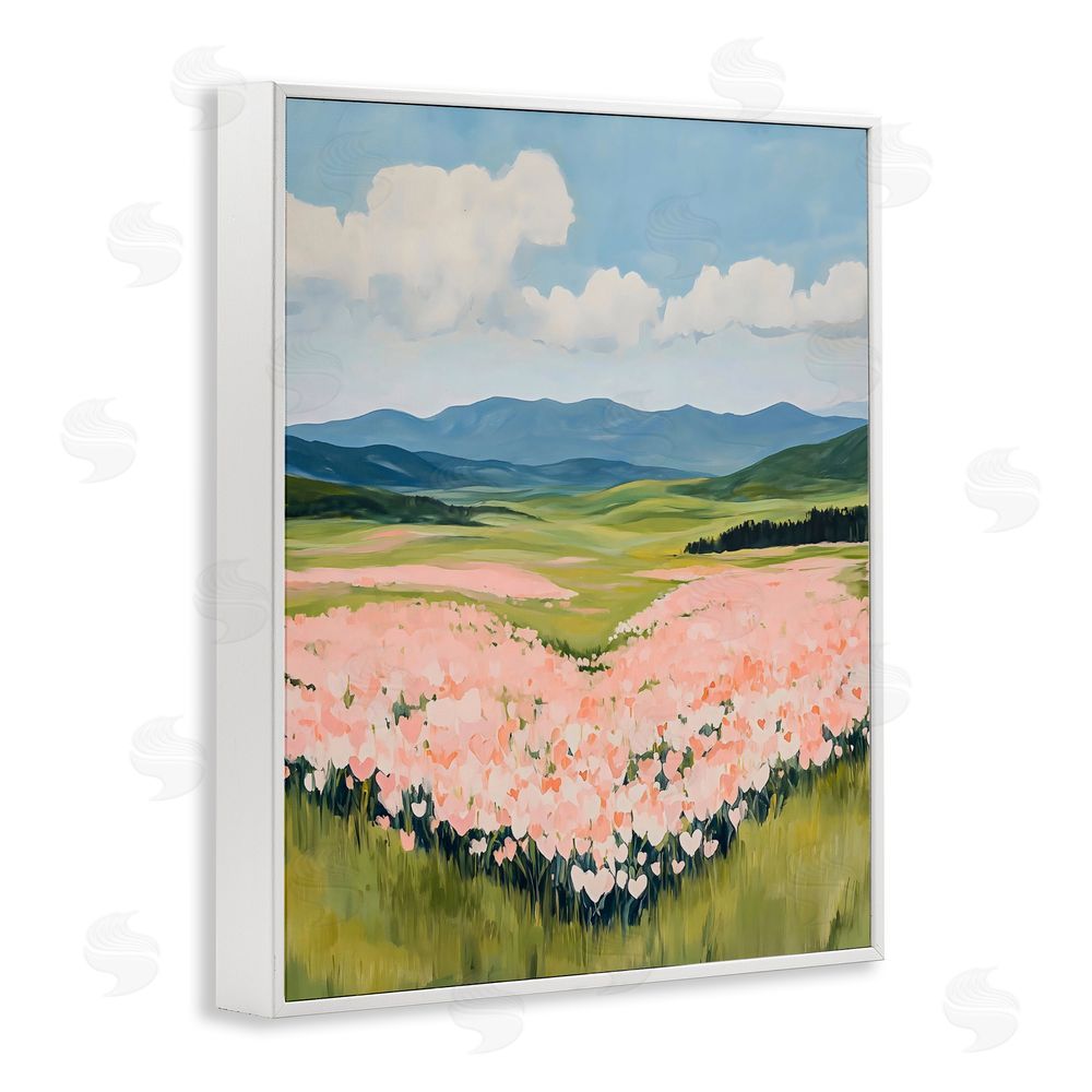 The Prints Vibe Heart Shaped Flower Field White Framed Giclee Wall Art