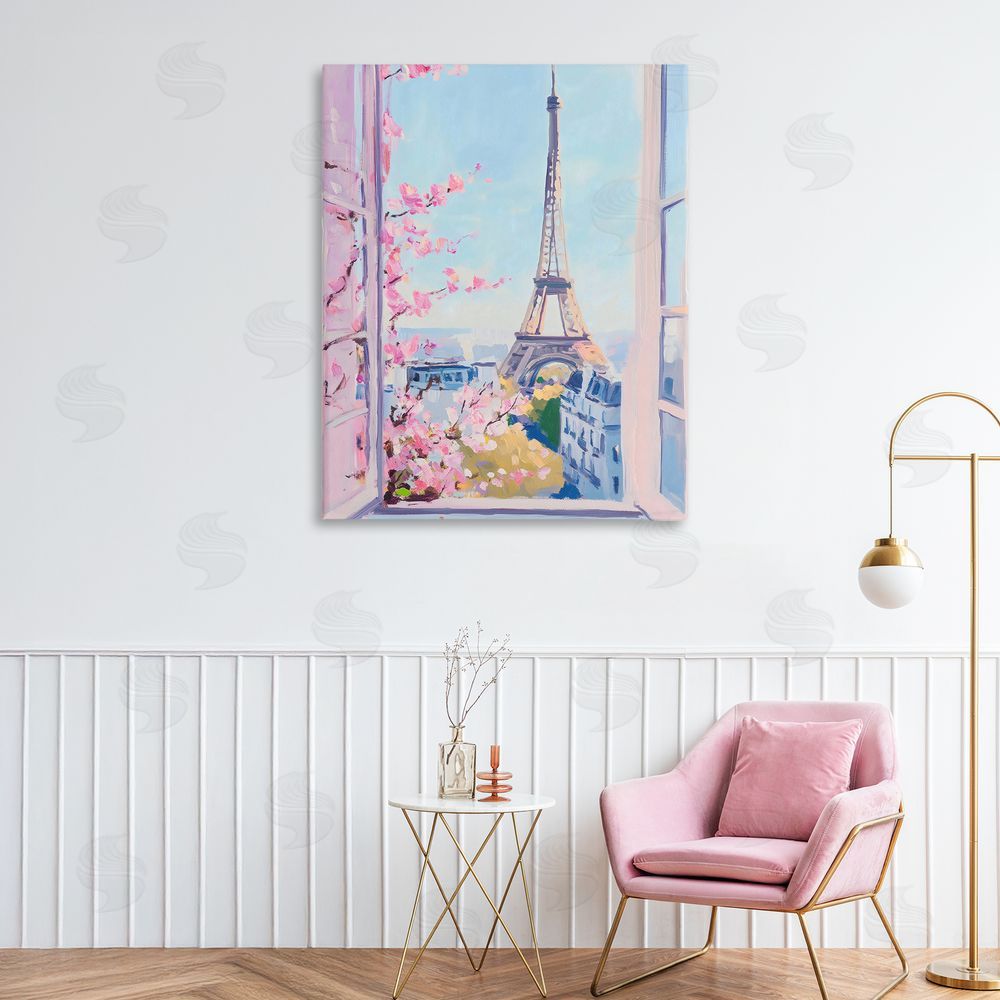 The Prints Vibe Eiffel Tower View in Spring Stretched Canvas Wall Art in Room