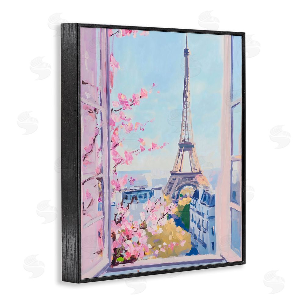 The Prints Vibe Eiffel Tower View in Spring Black Framed Giclee Wall Art Print