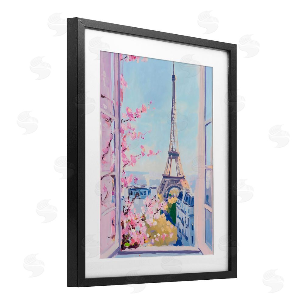 The Prints Vibe Eiffel Tower View in Spring Black Framed Print Under Glass Wall Art