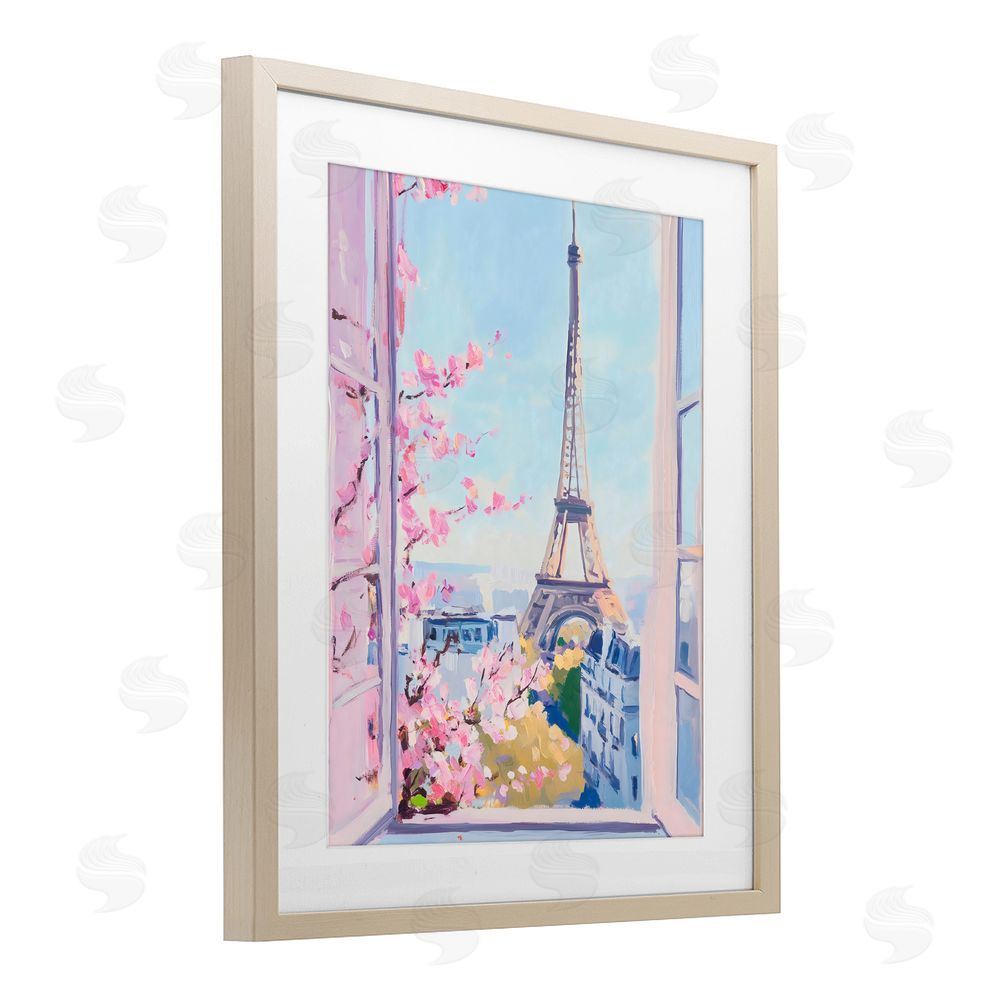 The Prints Vibe Eiffel Tower View in Spring Brown Framed Print Under Glass Wall Art