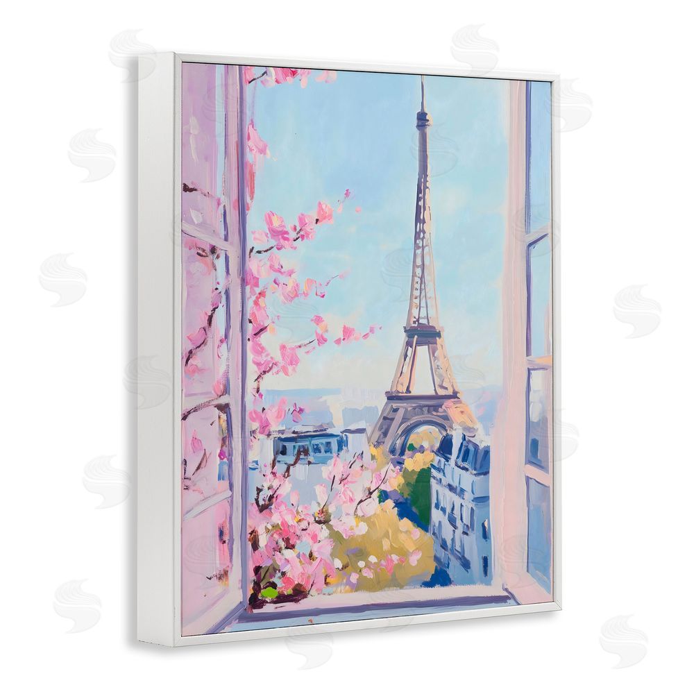 The Prints Vibe Eiffel Tower View in Spring White Framed Giclee Wall Art Print