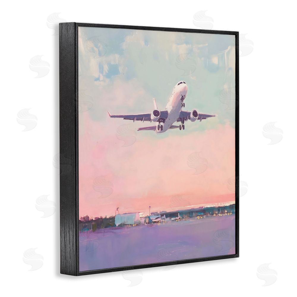 The Prints Vibe Airplane Takeoff into Pastel Skies Black Framed Giclee Wall Art Print