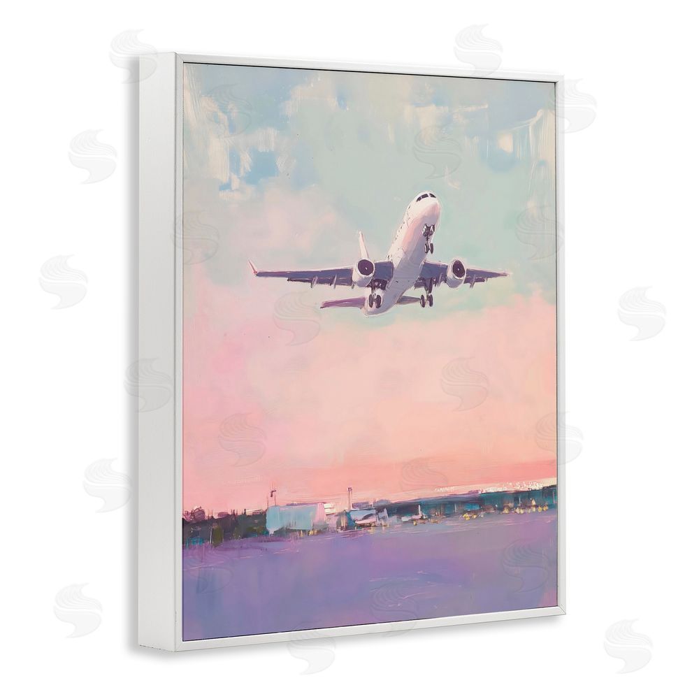 The Prints Vibe Airplane Takeoff into Pastel Skies White Framed Giclee Wall Art Print