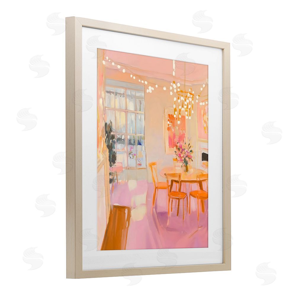 The Prints Vibe Warm & Inviting Dining Room Brown Framed Print Under Glass with White Mat Wall Art