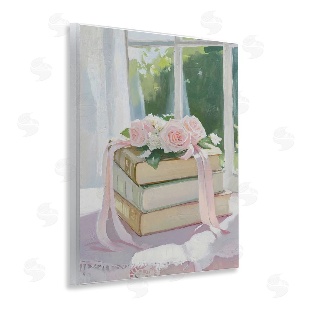 The Prints Vibe Stack Of Books with Roses Wall Plaque Printed Art