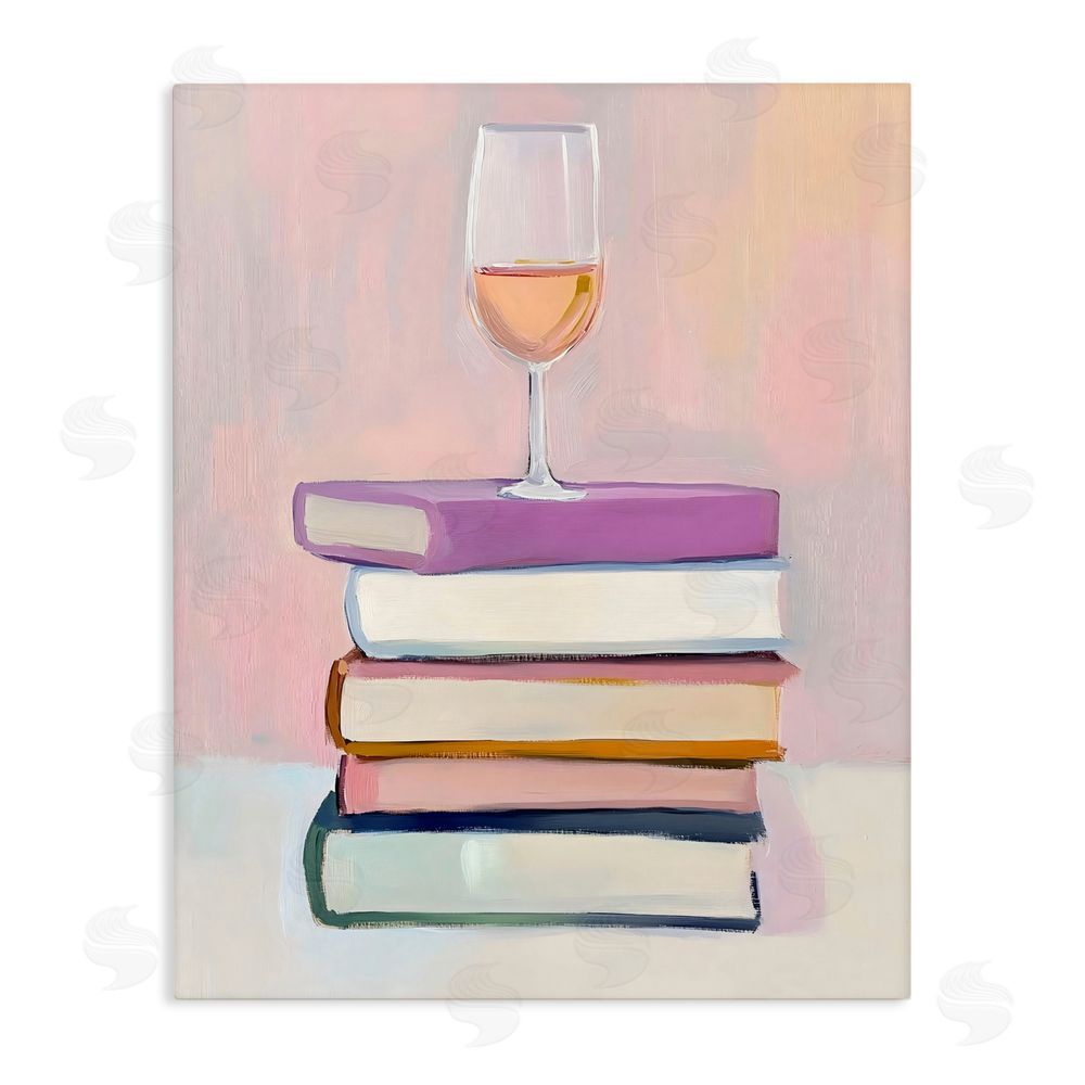 The Prints Vibe Books & Champagne Lifestyle Stretched Canvas Wall Art Print