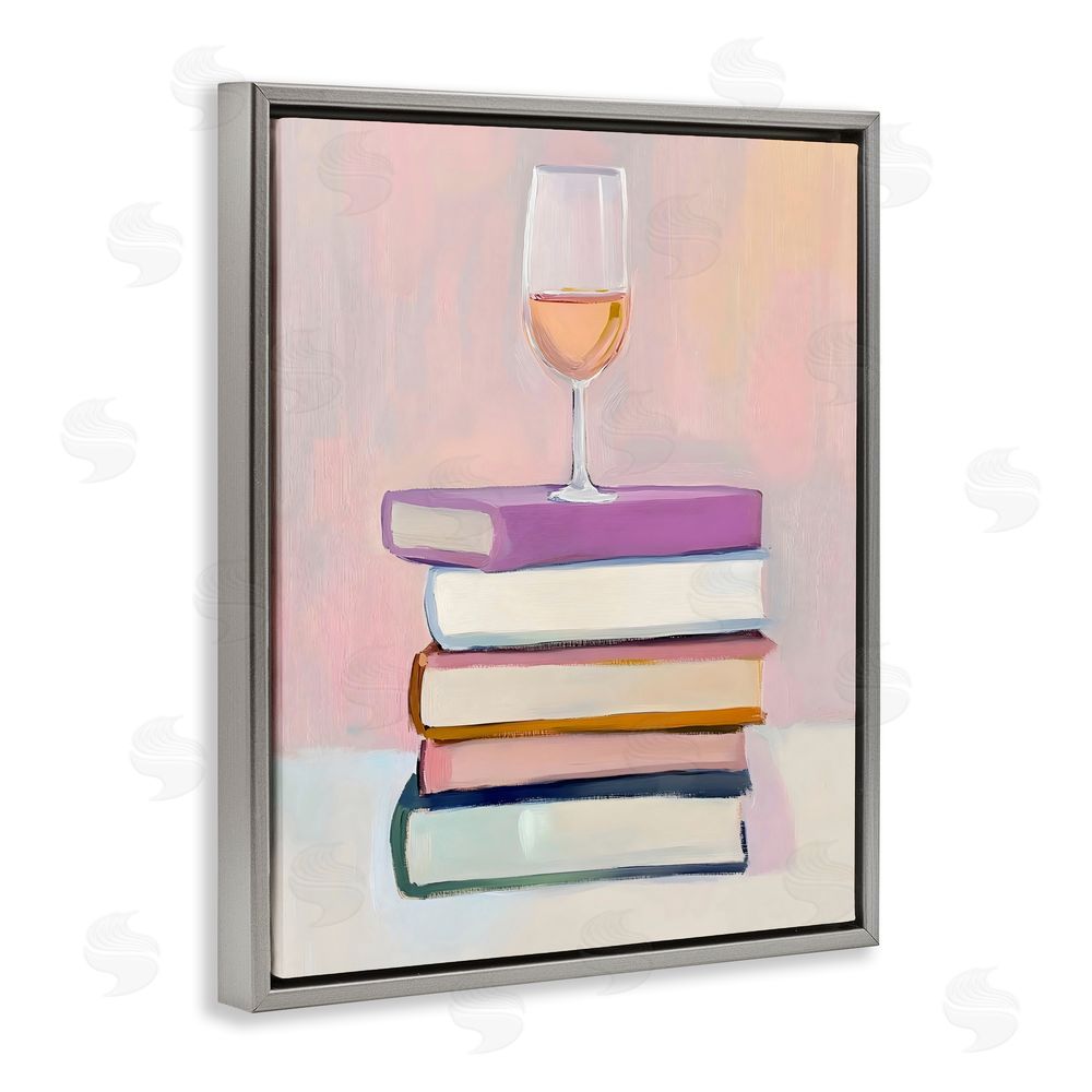 The Prints Vibe Books & Champagne Lifestyle Gray Floating Frame Stretched Canvas Wall Art Print