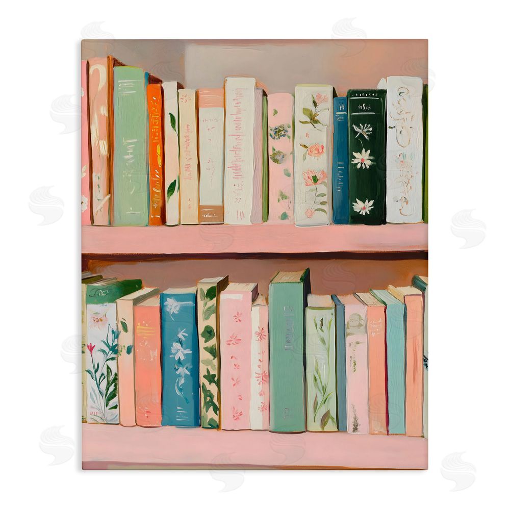 The Prints Vibe Book Lover's Pastel Shelf Stretched Canvas Wall Art Print