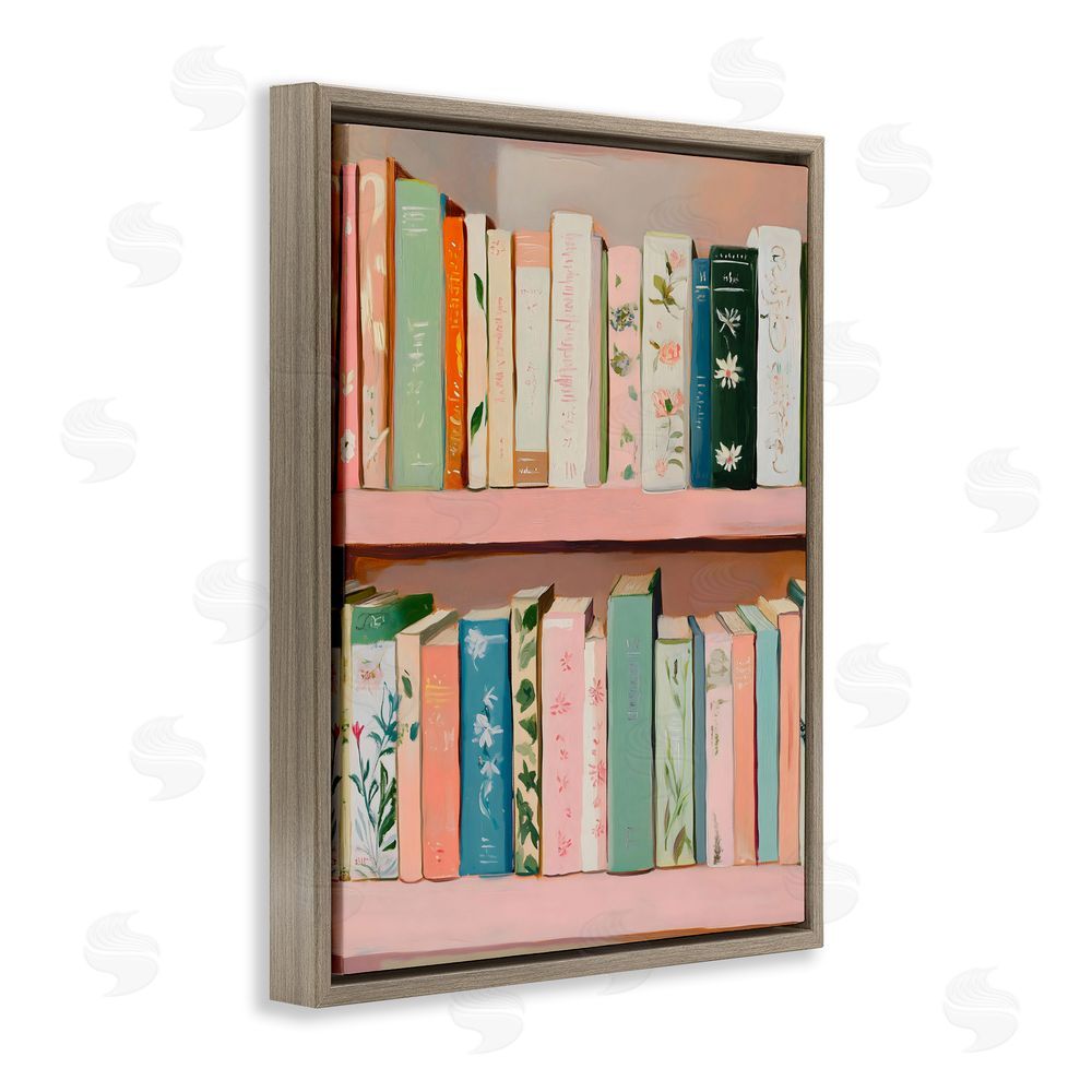 The Prints Vibe Book Lover's Pastel Shelf Brown Floating Frame Stretched Canvas Wall Art Print
