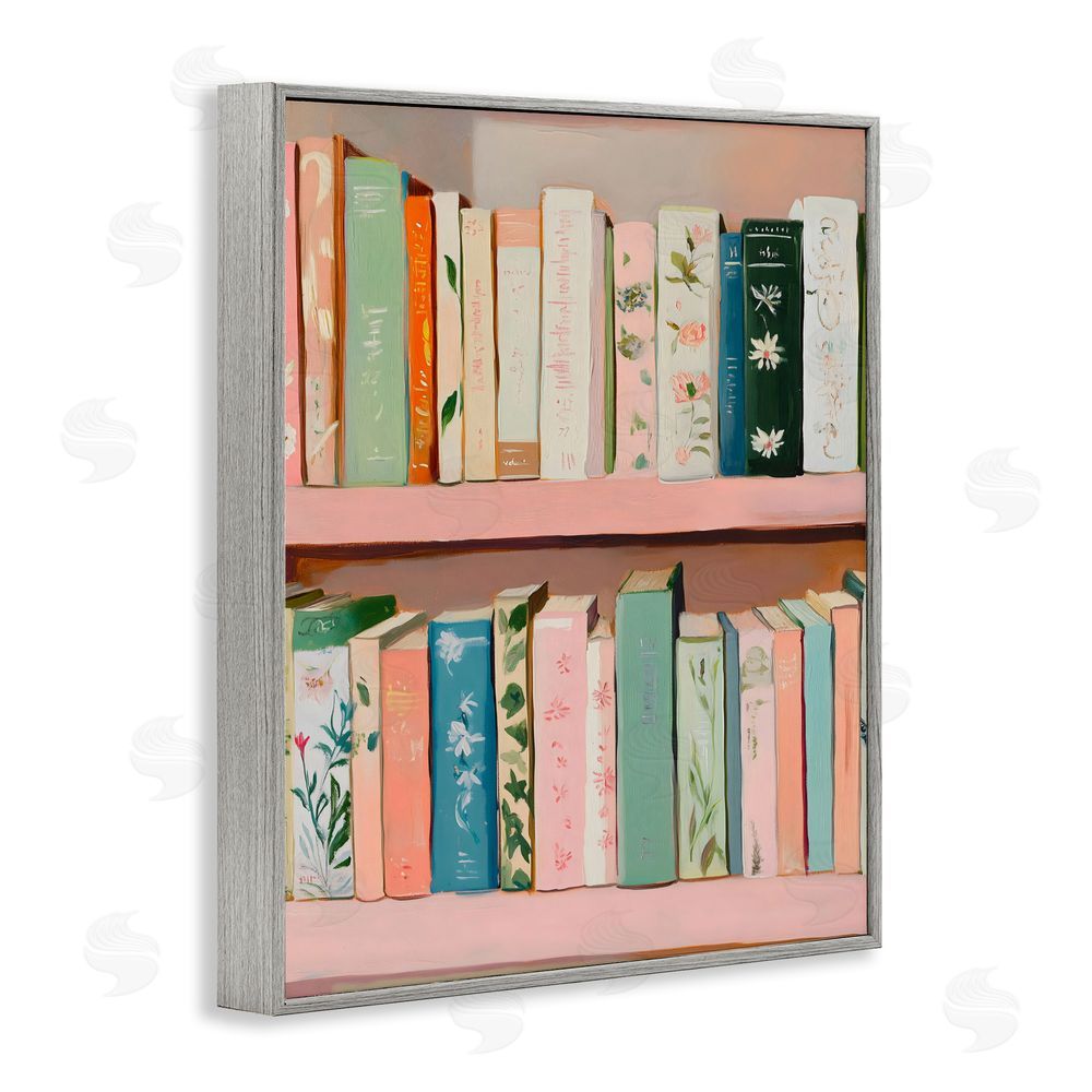 The Prints Vibe Book Lover's Pastel Shelf Gray Framed Giclee Wall Art Print