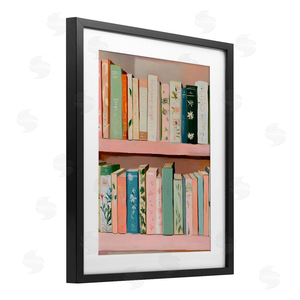 The Prints Vibe Book Lover's Pastel Shelf Black Framed Print Under Glass with Matting Wall Art