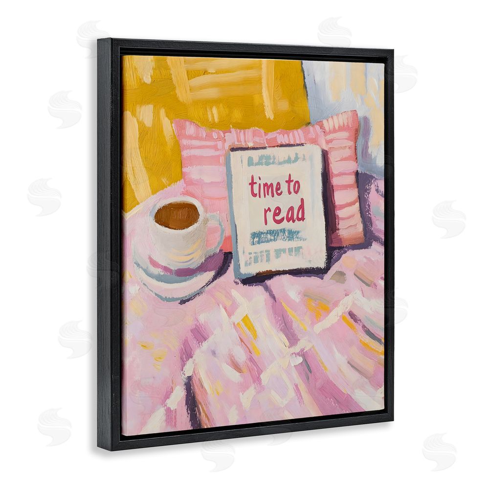 The Prints Vibe Time To Read in Morning Black Floating Framed Canvas Wall Art Print