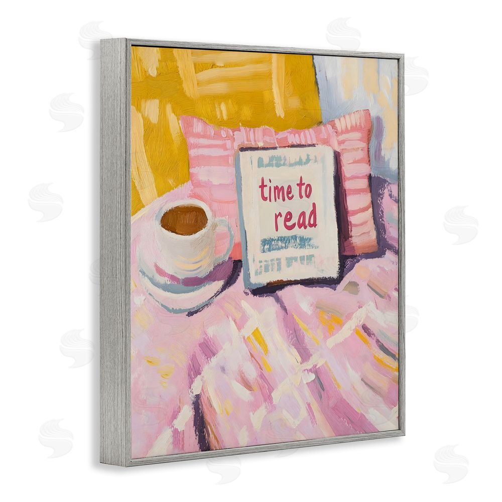 The Prints Vibe Time To Read in Morning Gray Framed Giclee Wall Art Print