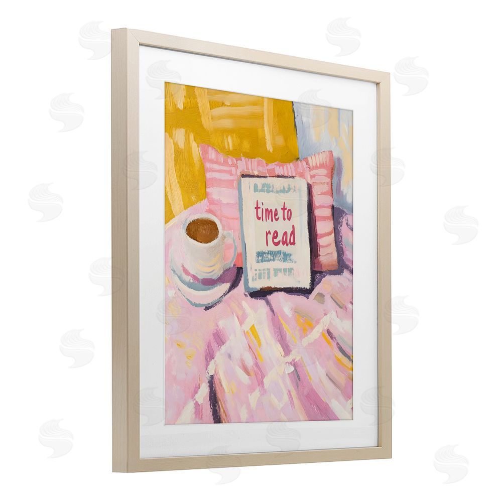 The Prints Vibe Time To Read in Morning Brown Framed Print Under Glass with White Mat Wall Art