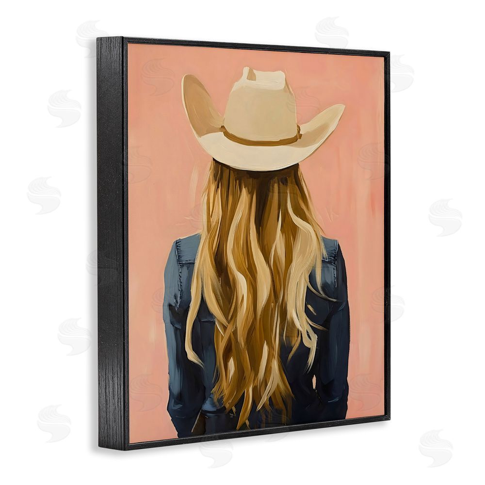 The Prints Vibe Blonde Cowgirl Back View Black Framed Giclee Wall Art Print