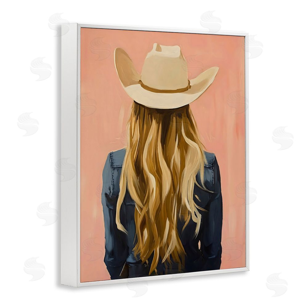 The Prints Vibe Blonde Cowgirl Back View White Framed Giclee Wall Art Print