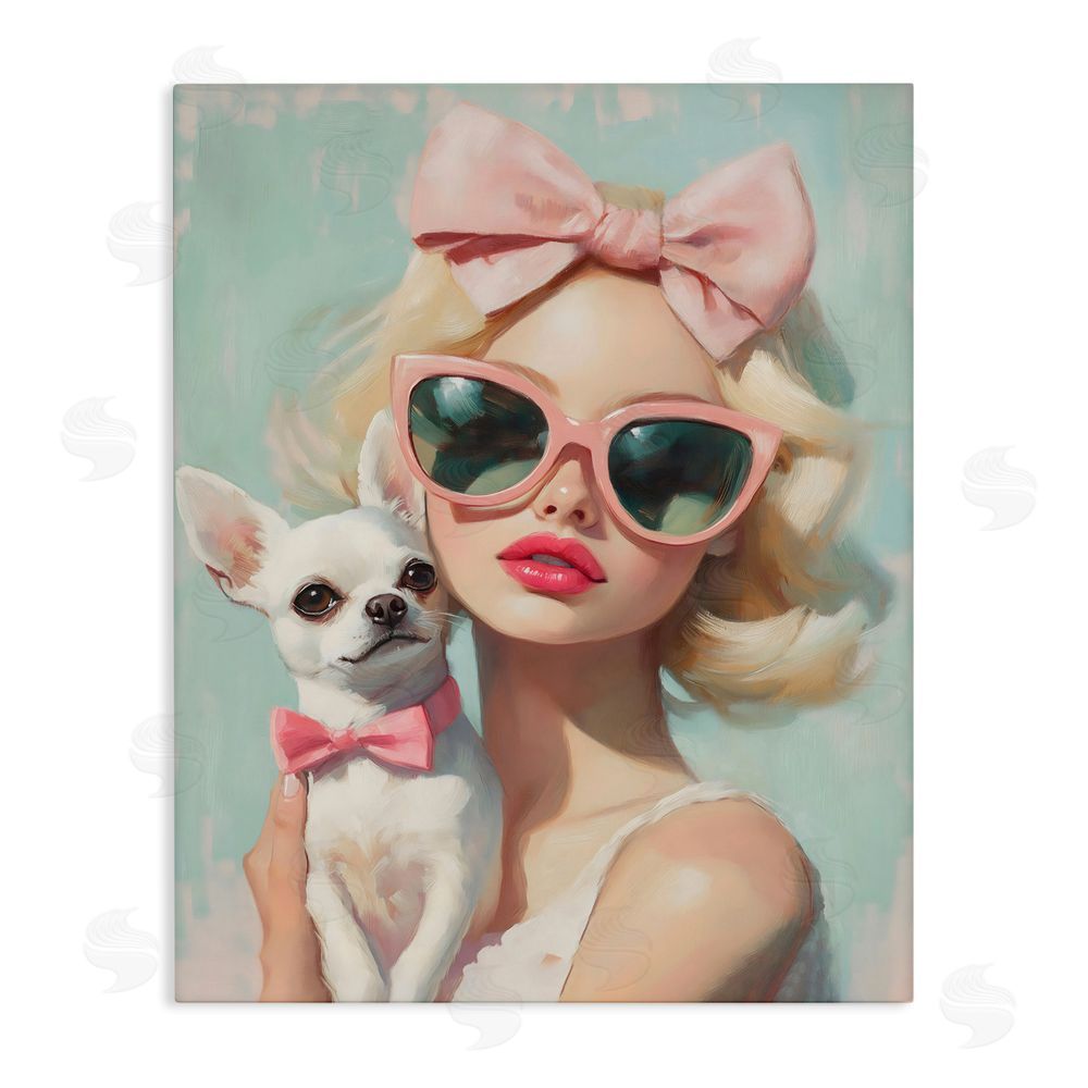 The Prints Vibe Girl with Chihuahua Stretched Canvas Wall Art