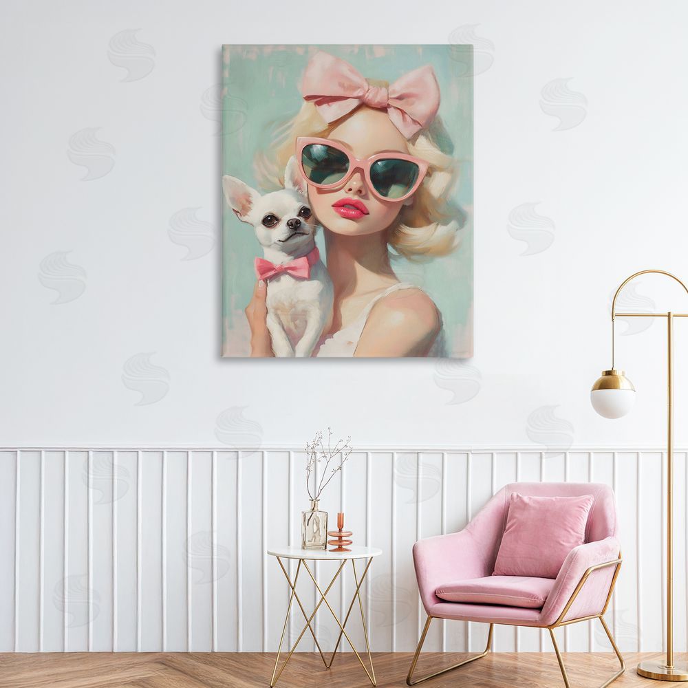 The Prints Vibe Girl with Chihuahua Stretched Canvas Wall Art in Room