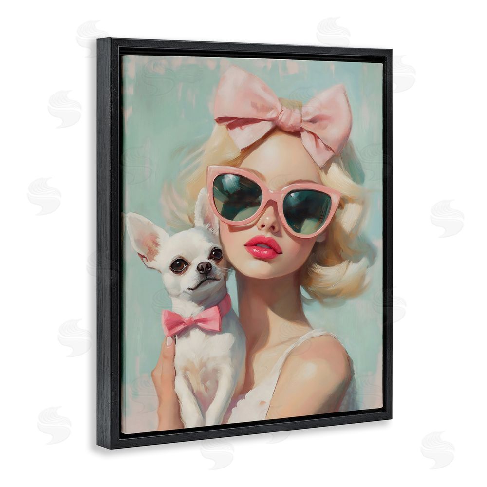 The Prints Vibe Girl with Chihuahua Black Floating Framed Canvas Wall Art