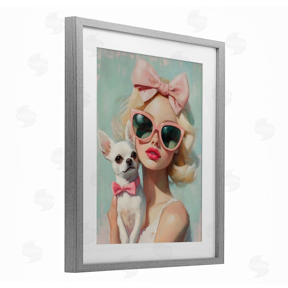 The Prints Vibe Girl with Chihuahua Gray Framed Print Under Glass Wall Art