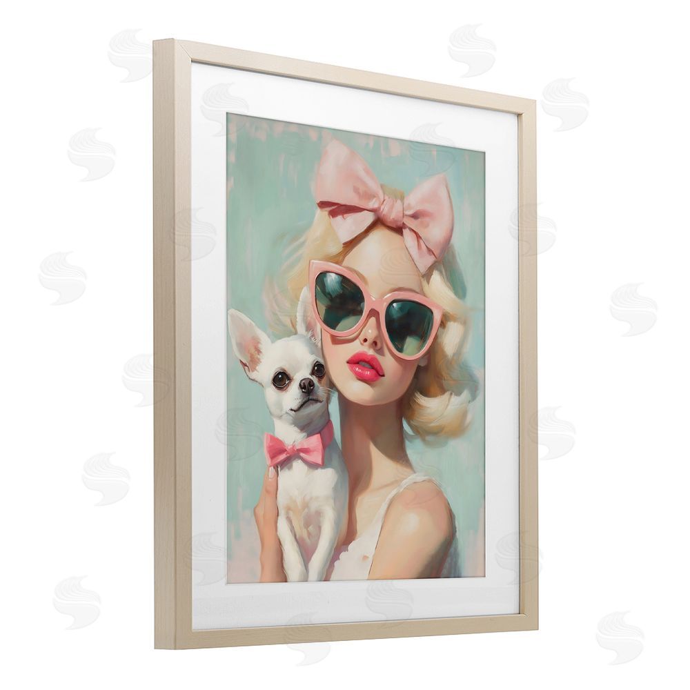 The Prints Vibe Girl with Chihuahua Brown Framed Print Under Glass Wall Art