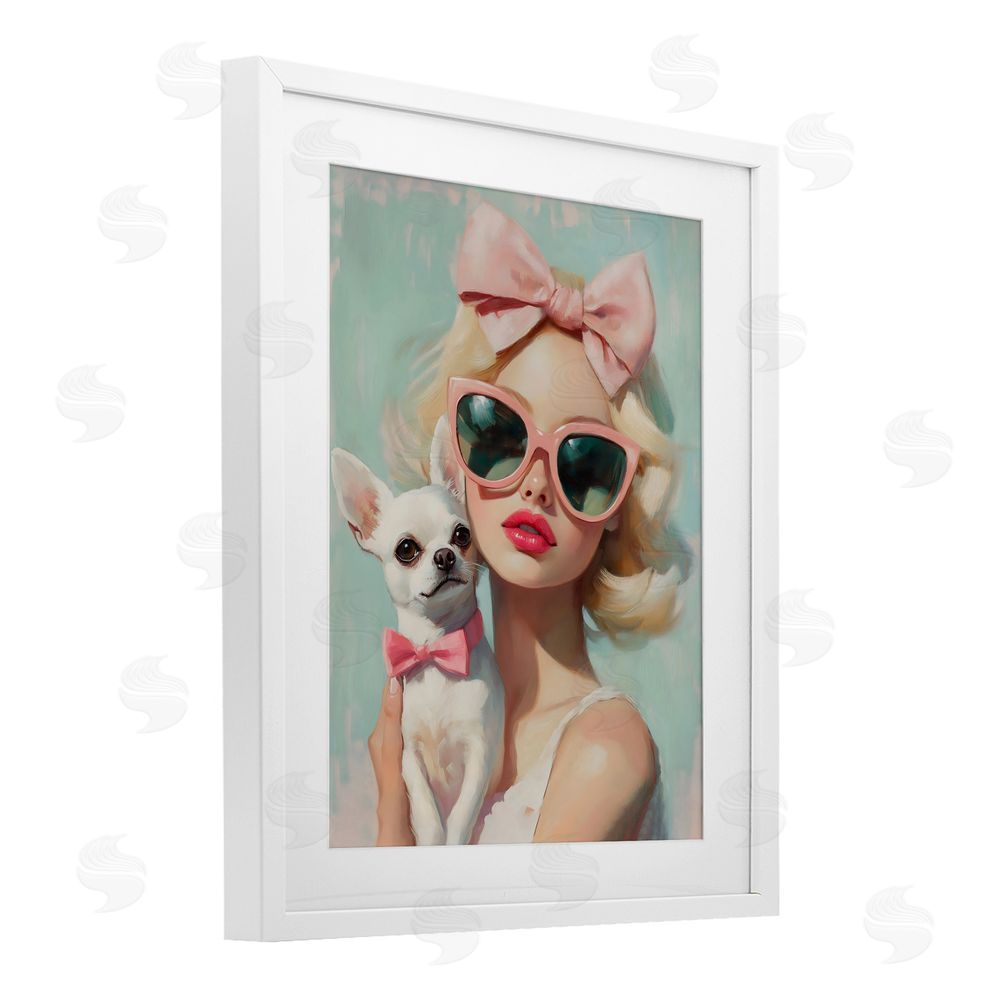 The Prints Vibe Girl with Chihuahua White Framed Print Under Glass Wall Art