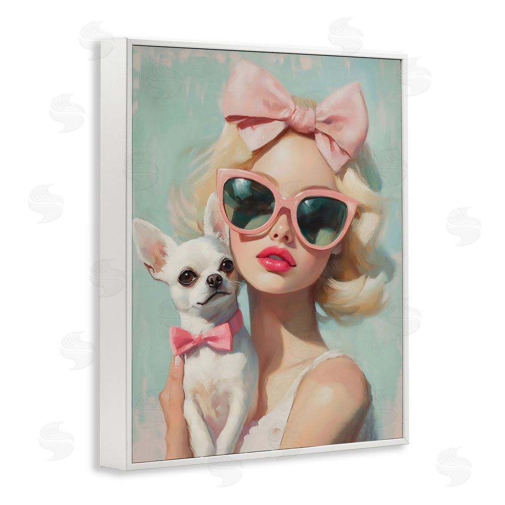 The Prints Vibe Girl with Chihuahua White Framed Giclee Wall Art