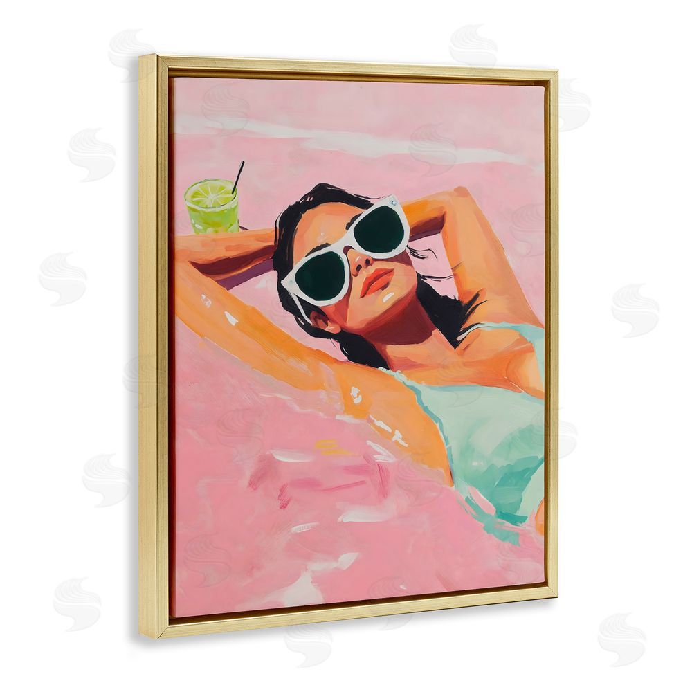 The Prints Vibe Trendy Summer Girl Gold Floating Framed Canvas Wall Art Print
