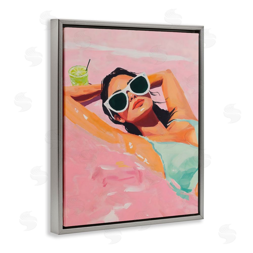 The Prints Vibe Trendy Summer Girl Gray Floating Framed Canvas Wall Art Print