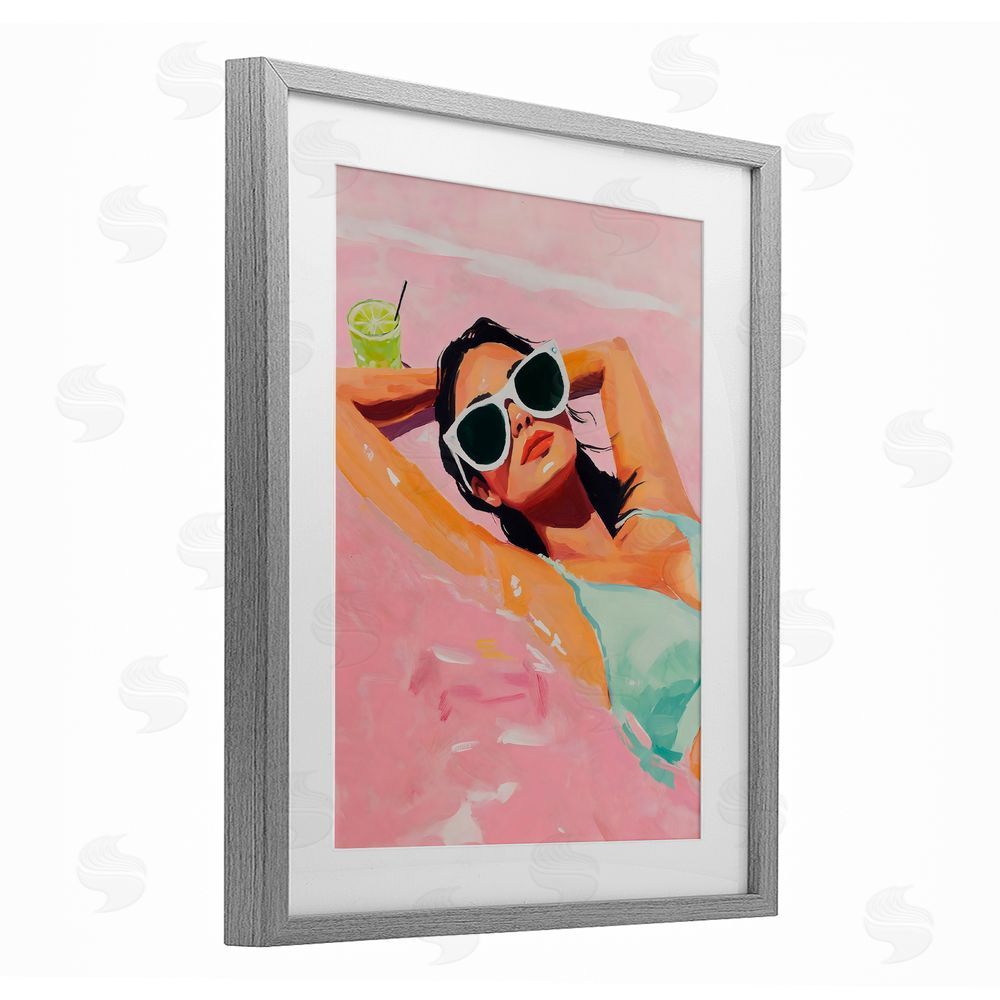 The Prints Vibe Trendy Summer Girl Gray Framed Print Under Glass with White Mat Wall Art