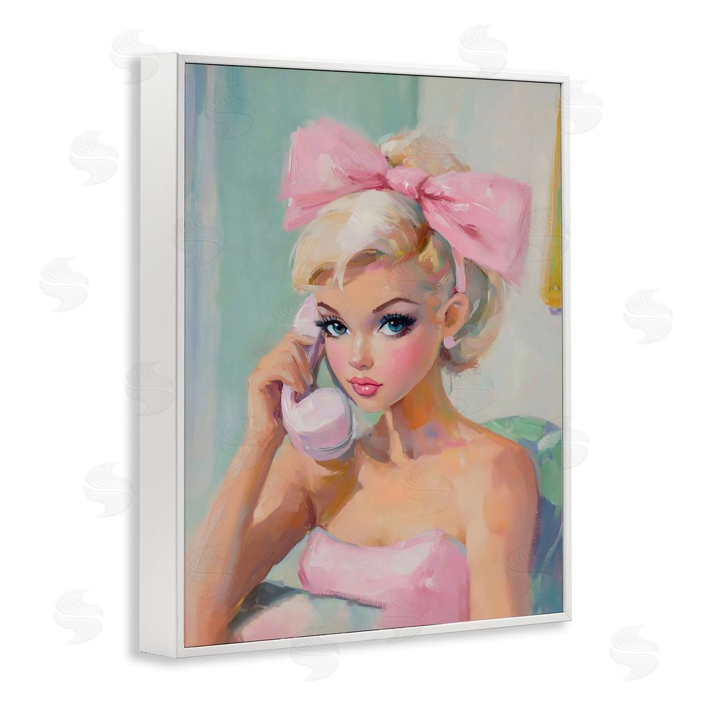The Prints Vibe Blonde Girl with Pink Bow White Framed Giclee Wall Art Print