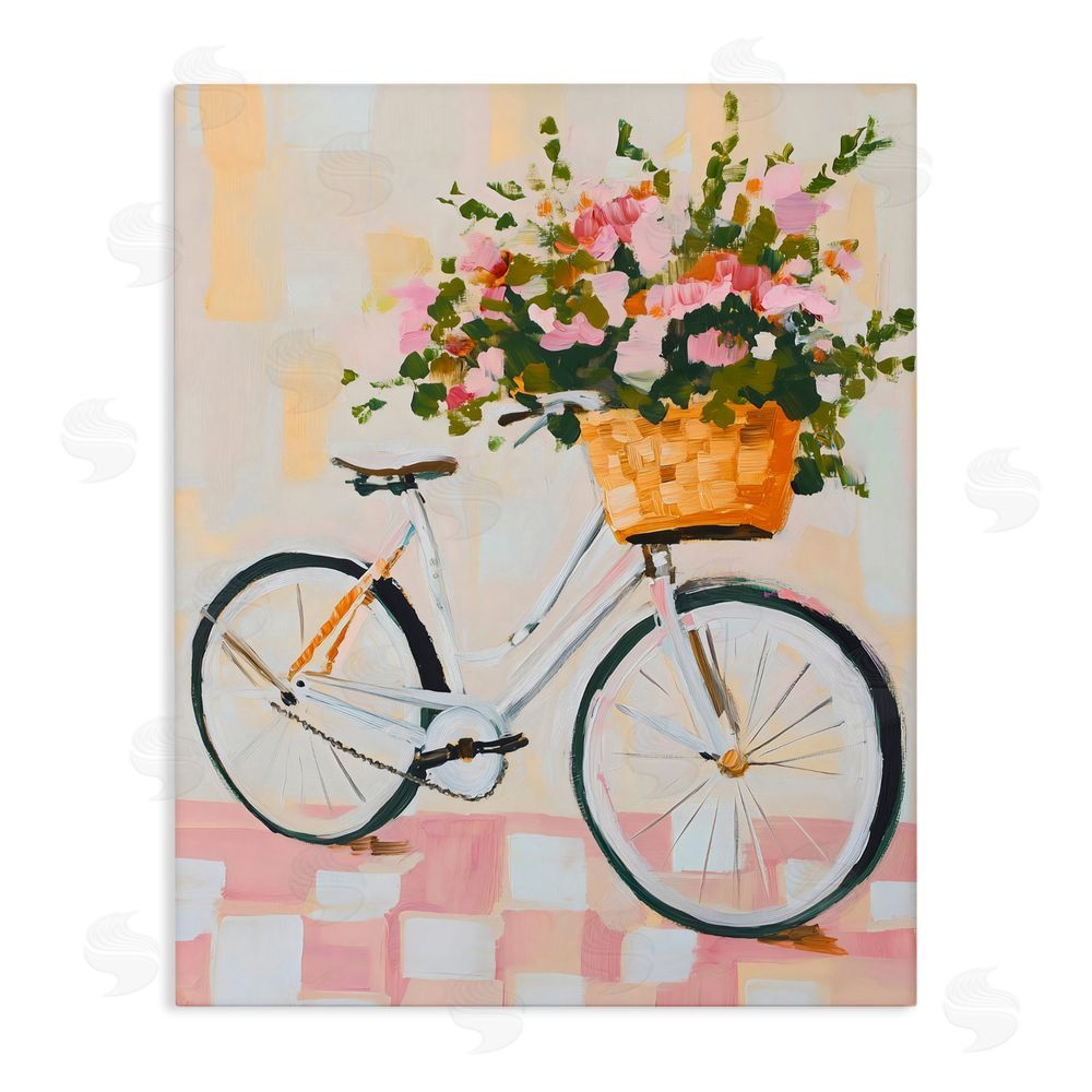 The Prints Vibe Blooming Bicycle Basket Stretched Canvas Wall Art Print