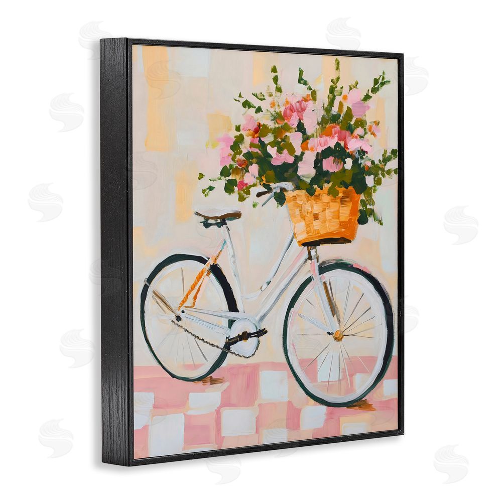 The Prints Vibe Blooming Bicycle Basket Black Framed Giclee Wall Art Print