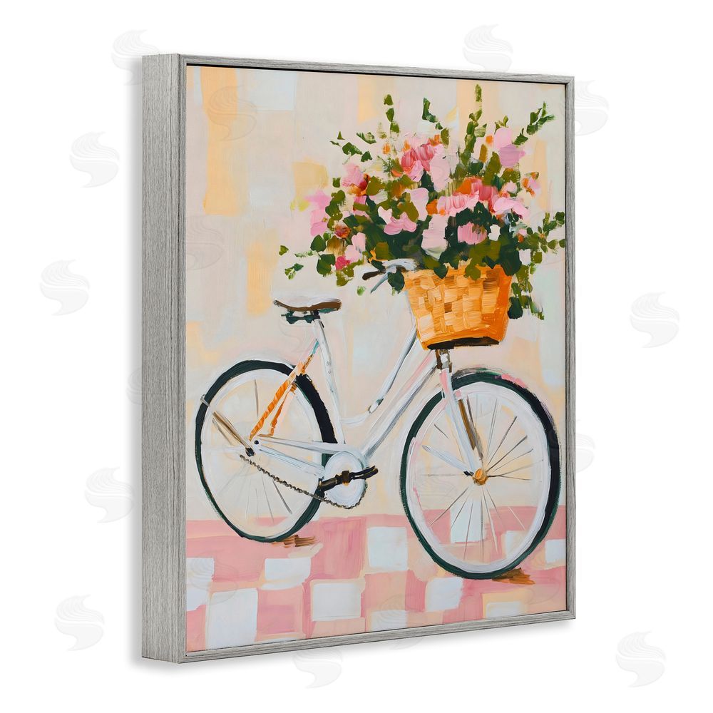 The Prints Vibe Blooming Bicycle Basket Gray Framed Giclee Wall Art Print