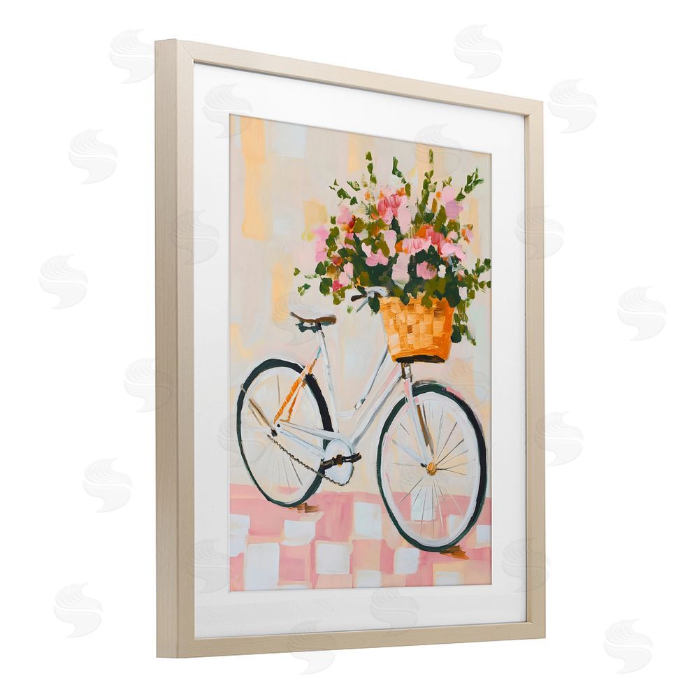 The Prints Vibe Blooming Bicycle Basket Brown Framed Print Under Glass with Matting Wall Art
